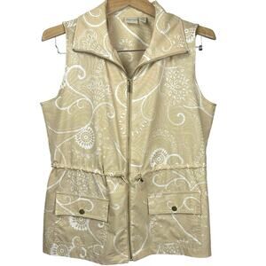 Chico's Zynergy medium Tan White Vest beach coastal old money luxury resort boho